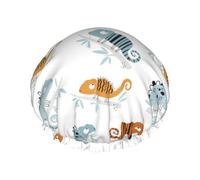 Bonnet de douche pour douche - Motif lézard_C mignon caméléon - Bonnet de douche double couche réutilisable et imperméable pour femme, bonnet de douche pour femme avec doublure en PEVA et corde