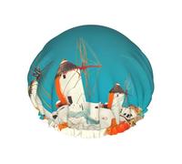 Bonnet de douche pour douche - Moulins à vent grecs colorés double couche réutilisable, grand bonnet de douche pour femme, bonnet de douche pour douche avec doublure en PEVA et corde élastique