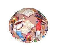 Bonnet de douche pour douche - Nains de thé - Double couche réutilisable résistant à l'eau - Grand bonnet de douche pour femme - Bonnet de douche pour douche avec doublure en PEVA et corde élastique