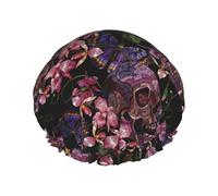 Bonnet de douche pour douche - Orchidées, fleurs, crâne, double couche, réutilisable, imperméable, grand bonnet de douche pour femme, bonnet de douche pour douche avec doublure en PEVA et corde