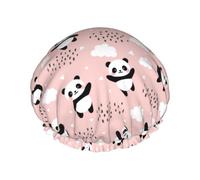 Bonnet de douche pour douche - Panda volant dans le ciel (2) Bonnet de douche double couche réutilisable et imperméable pour femme, bonnet de douche pour femme avec doublure en PEVA et corde élastique