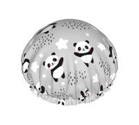 Bonnet de douche pour douche - PandasBetween Clouds and Stars Bonnet de douche double couche réutilisable et imperméable pour femme, bonnet de douche pour femme avec doublure en PEVA et corde