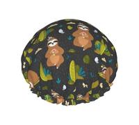 Bonnet de douche pour douche - Paresseux amusants dans la forêt double couche réutilisable et imperméable pour femme, bonnet de douche pour femme avec doublure en PEVA et corde élastique