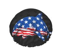 Bonnet de douche pour douche - Requin avec drapeau américain double couche réutilisable, grand bonnet de douche pour femme, bonnet de douche pour douche avec doublure en PEVA et corde élastique