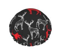 Bonnet de douche pour douche - Simple cerf peint à la main rouge blanc double couche réutilisable, grand bonnet de douche pour femme avec doublure en PEVA et corde élastique