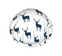 Bonnet de douche pour douche - Simple mignon cerf bleu marine double couche réutilisable imperméable grand bonnet de douche pour femme, bonnet de douche pour douche avec doublure en PEVA et corde
