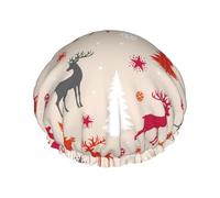 Bonnet de douche pour douche - Simple peint cerf, arbres, étoiles, grand bonnet de douche réutilisable, imperméable, double couche pour femme, bonnet de douche pour la douche avec doublure en PEVA et