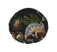 Bonnet de douche pour douche - Surréaliste mignon caméléon libellule bonnet de douche double couche réutilisable imperméable grand bonnet de douche pour femme avec doublure en PEVA et corde élastique