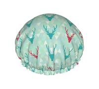 Bonnet de douche pour douche - Tête de cerf géométrique verte double couche réutilisable et imperméable, grand bonnet de douche pour femme avec doublure en PEVA et corde élastique