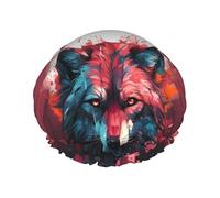 Bonnet de douche pour douche - Tête de loup rouge flamme double couche réutilisable, grand bonnet de douche pour femme avec doublure en PEVA et corde élastique