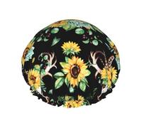 Bonnet de douche pour douche - Tête de mort de tournesol bohème double couche réutilisable, grand bonnet de douche pour femme avec doublure en PEVA et corde élastique
