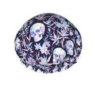 Bonnet de douche pour douche - Tête de mort fleur cristal double couche réutilisable grand bonnet de douche pour femme avec doublure en PEVA et corde élastique
