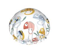 Bonnet de douche pour douche - Version Q mignon lézard caméléon double couche réutilisable imperméable grand bonnet de douche pour femme avec doublure en PEVA et corde élastique