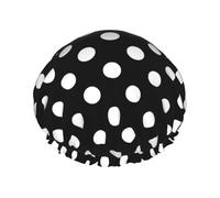 Bonnet de douche pour douche - Vintage blanc à pois noirs double couche réutilisable, grand bonnet de douche pour femme, bonnet de douche pour douche avec doublure en PEVA et corde élastique