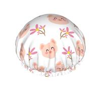 Bonnet de douche pour douche - Visage de cochon mignon et plantes - Grand bonnet de douche réutilisable et imperméable - Bonnet de douche double couche pour femme - Bonnet de douche avec doublure en