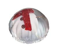 Bonnet de douche pour femme avec imprimé bonhomme de neige rouge, bonnet de douche élastique réutilisable, bonnet de douche double couche