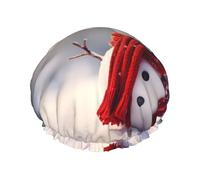 Bonnet de douche pour femme avec imprimé bonhomme de neige rouge, bonnet de douche élastique réutilisable, bonnet de douche double couche