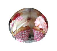 Bonnet de douche pour femme avec imprimé cochons d'Inde et cupcakes - Grande bande élastique lavable