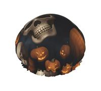 Bonnet de douche pour femme avec imprimé crâne d'Halloween - Bonnet de douche élastique réutilisable - Bonnet de douche double couche
