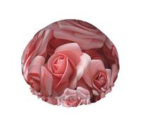 Bonnet de douche pour femme avec imprimé de roses - Bonnet de douche élastique réutilisable - Bonnet de douche double couche