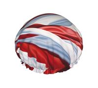 Bonnet de douche pour femme avec imprimé drapeau à rayures et étoiles rouges et blanches - Bonnet de douche élastique réutilisable - Bonnet de douche double couche