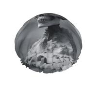Bonnet de douche pour femme avec imprimé tête de mort punk blanc - Bonnet de douche élastique réutilisable - Bonnet de douche double couche