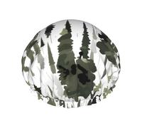 Bonnet de douche pour femme avec motif camouflage d'arbres blancs, léger, réutilisable, doux, double couche, étanche, étanche.
