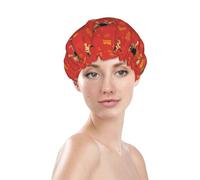 Bonnet de douche pour femme, réutilisable, imperméable, double couche, bande élastique, bonnet de bain pour cheveux longs, berger allemand n° 1020