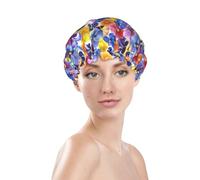 Bonnet de douche pour femme, réutilisable, imperméable, double couche, bande élastique, bonnet de bain pour cheveux longs, pensée tricolore, bonnet de cheveux pour douche