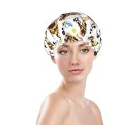 Bonnet de douche pour femme, réutilisable, imperméable, double couche, bande élastique, bonnet de bain pour cheveux longs, berger allemand n° 1008