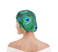 Bonnet de douche pour femmes et hommes UK réutilisable imperméable avec élastique imprimé Adorable paon vert