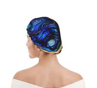 Bonnet de douche pour femmes et hommes UK réutilisable imperméable avec élastique imprimé Agate Abstraite Violet, Bleu, Or