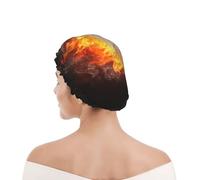 Bonnet de douche pour femmes et hommes UK réutilisable imperméable avec élastique imprimé Ballon de volley-ball Cool Fire Flame