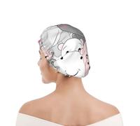 Bonnet de douche pour femmes et hommes UK réutilisable imperméable avec élastique imprimé Bébés hippopotames mignons