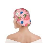 Bonnet de douche pour femmes et hommes UK réutilisable imperméable avec élastique imprimé Belle fraise rose