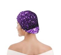 Bonnet de douche pour femmes et hommes UK réutilisable imperméable avec élastique imprimé Belles paillettes violettes