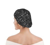 Bonnet de douche pour femmes et hommes UK réutilisable imperméable avec élastique imprimé Blanc Argent Gris Paillettes Diamant Paillettes