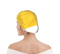 Bonnet de douche pour femmes et hommes UK réutilisable imperméable avec élastique imprimé Bloc géométrique jaune gris blanc