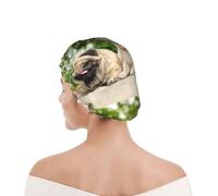 Bonnet de douche pour femmes et hommes UK réutilisable imperméable avec élastique imprimé Carlin Amitié Bokeh Chiens Animaux Amis Carlin