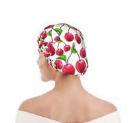 Bonnet de douche pour femmes et hommes UK réutilisable imperméable avec élastique imprimé Cerises rouges imprimées