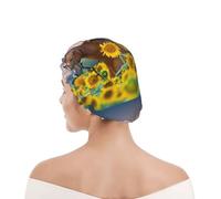 Bonnet de douche pour femmes et hommes UK réutilisable imperméable avec élastique imprimé Cheval Tournesol Jaune Imprimé