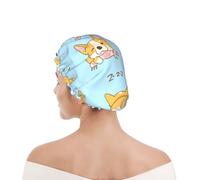 Bonnet de douche pour femmes et hommes UK réutilisable imperméable avec élastique imprimé Chien mignon Corgi Kawaii