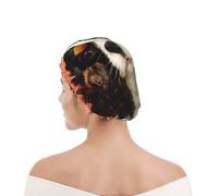 Bonnet de douche pour femmes et hommes UK réutilisable imperméable avec élastique imprimé Chien Shih Tzu à longues oreilles, chiot, animal de compagnie, design