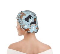 Bonnet de douche pour femmes et hommes UK réutilisable imperméable avec élastique imprimé Chiens Teckel Bleu