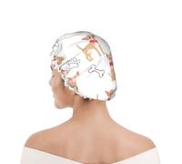 Bonnet de douche pour femmes et hommes UK réutilisable imperméable avec élastique imprimé Chihuahua, chiens mignons et bol