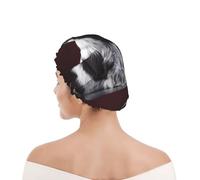 Bonnet de douche pour femmes et hommes UK réutilisable imperméable avec élastique imprimé Chiot Cocker Spaniel Épagneul noir et blanc