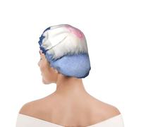 Bonnet de douche pour femmes et hommes UK réutilisable imperméable avec élastique imprimé Chiot Samoyède Chiens Blancs Chiot Avec Arc Furry