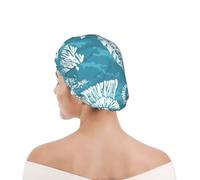 Bonnet de douche pour femmes et hommes UK réutilisable imperméable avec élastique imprimé Coquillages Hippocampe Corail