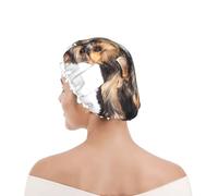 Bonnet de douche pour femmes et hommes UK réutilisable imperméable avec élastique imprimé Deux chiots Yorkshire Terrier