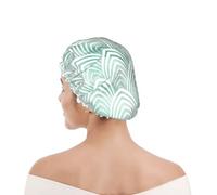 Bonnet de douche pour femmes et hommes UK réutilisable imperméable avec élastique imprimé Écailles Aqua Menthe Blanc Géométrie Marbre